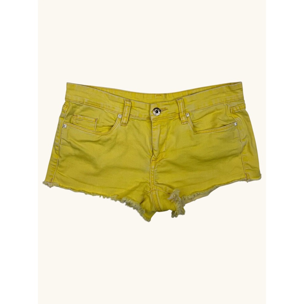 Blank NYC Yellow Studded Denim Cut Off Shorts Women Size 28 Low Rise Frayed Hem